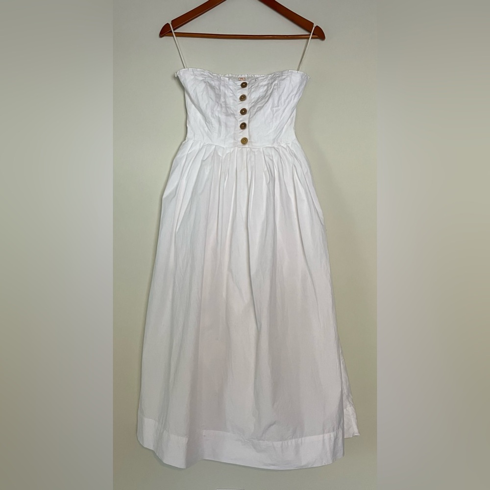 Free People Lilah Pleated Strapless Cotton Midi Sundress w/ Pockets XS